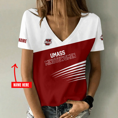 [FAN FAVORITE] NEW CUSTOMIZED NCAA CFH15 UMM UMASS MINUTEWOMEN V-NECK FEMALE SHIRT