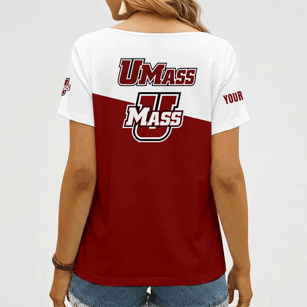 [FAN FAVORITE] NEW CUSTOMIZED NCAA CFH15 UMM UMASS MINUTEWOMEN V-NECK FEMALE SHIRT