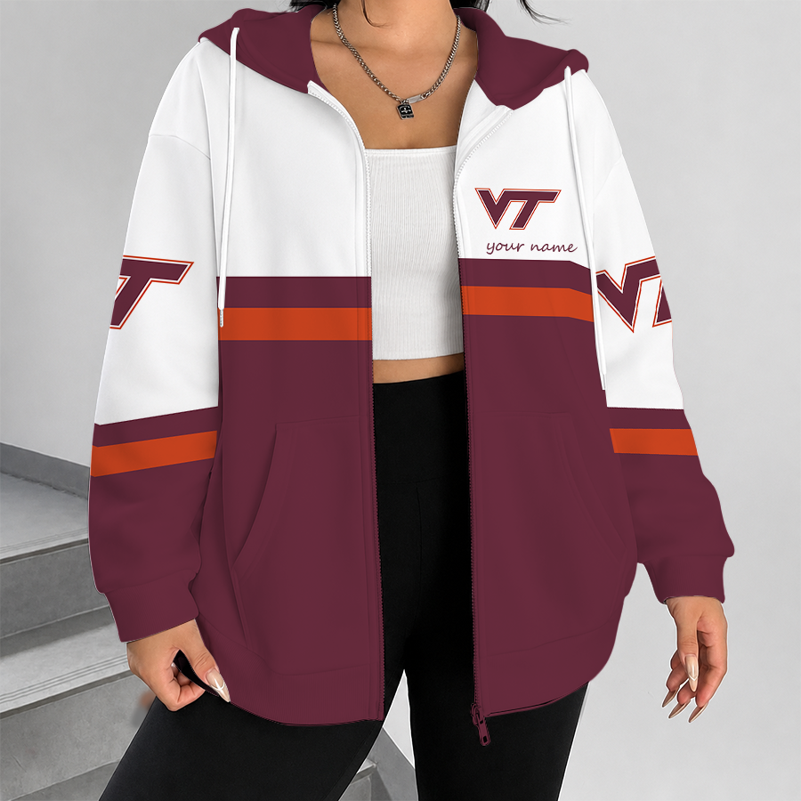 [FAN FAVORITE] NEW CUSTOMIZED NCAA FBS15 VTH VIRGINIA TECH HOKIES ZIP HOODIE
