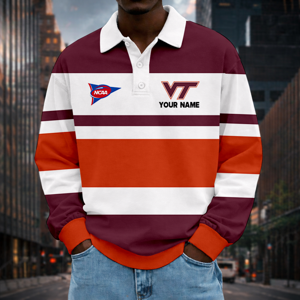 LIMITED EDITION - NEW CUSTOMIZED NCAA FBS15 VTH VIRGINIA TECH HOKIES UNISEX LONG SLEEVE POLO