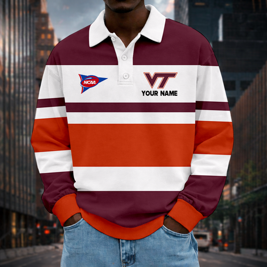 LIMITED EDITION - NEW CUSTOMIZED NCAA FBS15 VTH VIRGINIA TECH HOKIES UNISEX LONG SLEEVE POLO