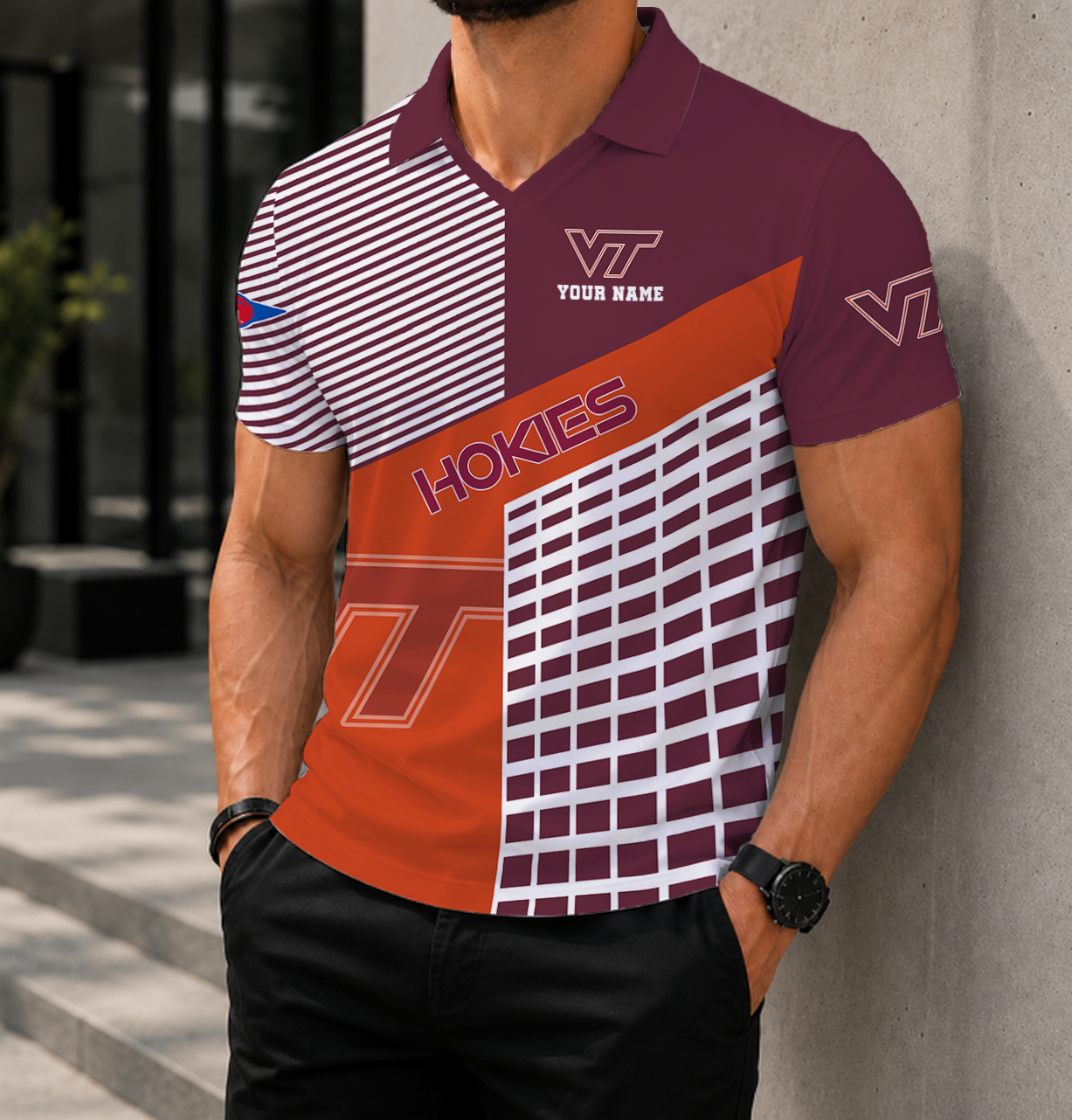 VIRAL EDITION - NEW CUSTOMIZED NCAA FBS15 VTH VIRGINIA TECH HOKIES POLO SHIRT
