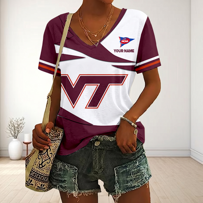 LIMITED DROP - NEW CUSTOMIZED | NCAA FBS15 VTH VG TECH HOKIES V-NECK FEMALE SHIRT
