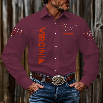 LIMITED EDITION - NEW CUSTOMIZED NCAA FBS15 VTH VIRGINIA TECH HOKIES MEN'S LONG SLEEVE BUTTON-UP SHIRT