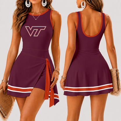[FAN FAVORITE] NEW CUSTOMIZED NCAA FBS15 VTH VIRGINIA TECH HOKIES WOMEN'S SUMMER SKORT DRESS