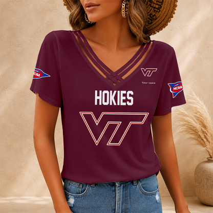 [FAN FAVORITE] NEW CUSTOMIZED NCAA FBS15 VTH VIRGINIA TECH HOKIES V-NECK SHIRT