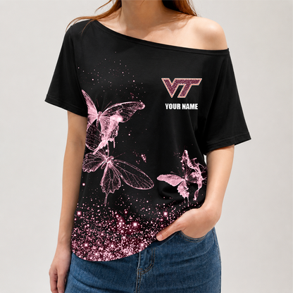 [FAN FAVORITE] NEW CUSTOMIZED NCAA FBS15 VTH VIRGINIA TECH HOKIES OFF-SHOULDER SHIRT