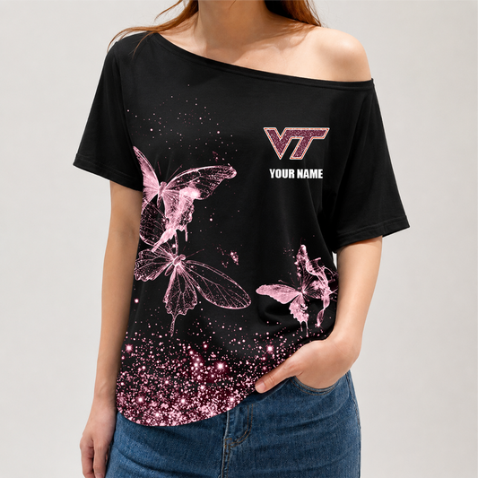 [FAN FAVORITE] NEW CUSTOMIZED NCAA FBS15 VTH VIRGINIA TECH HOKIES OFF-SHOULDER SHIRT