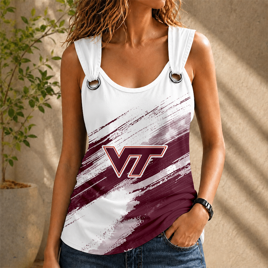 [FAN FAVORITE] NEW CUSTOMIZED NCAA FBS15 VTH VIRGINIA TECH HOKIES O-RING SHOULDER TANK TOP