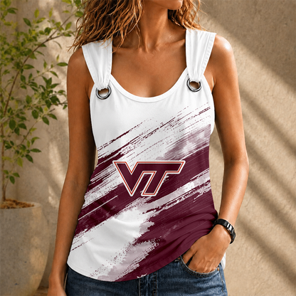 [FAN FAVORITE] NEW CUSTOMIZED NCAA FBS15 VTH VIRGINIA TECH HOKIES O-RING SHOULDER TANK TOP