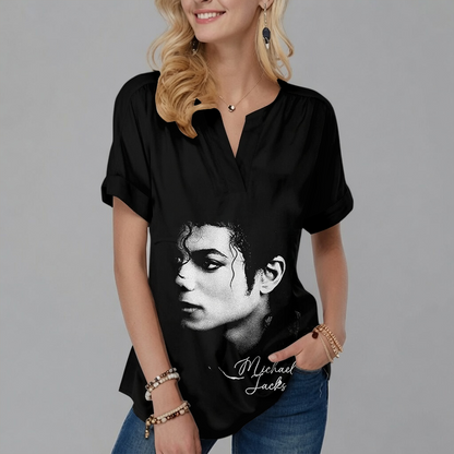 [FAN EXCLUSIVE] NEW CUSTOMIZED MICHAEL JACKSON V-NECK FEMALE SHIRT
