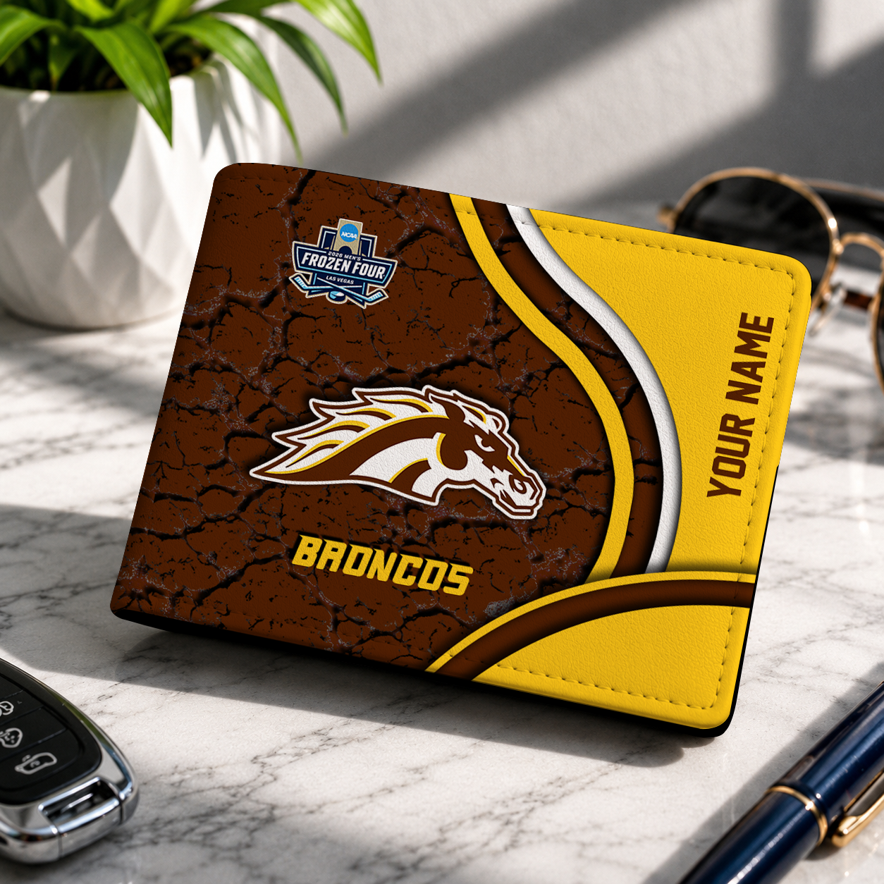 FINAL CLEARANCE - NEW CUSTOMIZED NCAA MFF15 WMB WESTERN MICHIGAN BRONCOS LEATHER WALLET