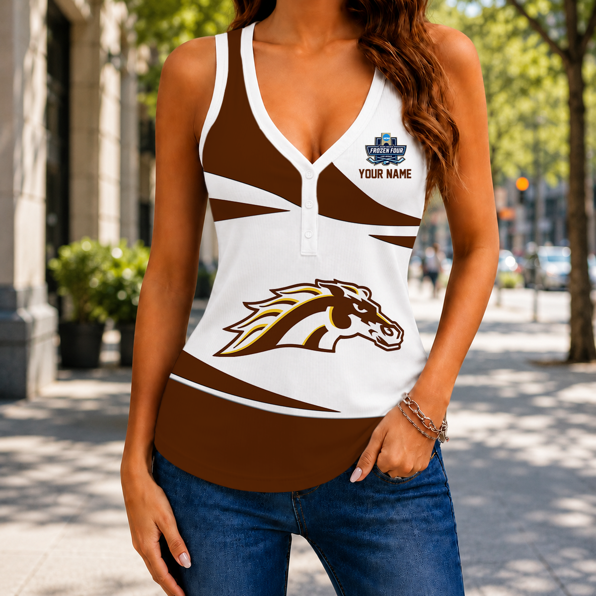 LIMITED EDITION - NEW CUSTOMIZED NCAA MFF15 WMB WESTERN MICHIGAN BRONCOS WOMEN'S V-NECK TANK TOP