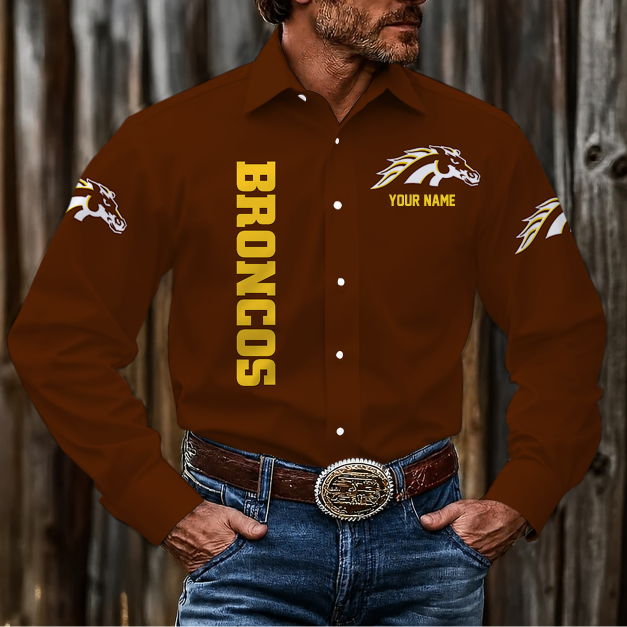 LIMITED EDITION - NEW CUSTOMIZED NCAA MFF15 WMB WESTERN MICHIGAN BRONCOS MEN'S LONG SLEEVE BUTTON-UP SHIRT