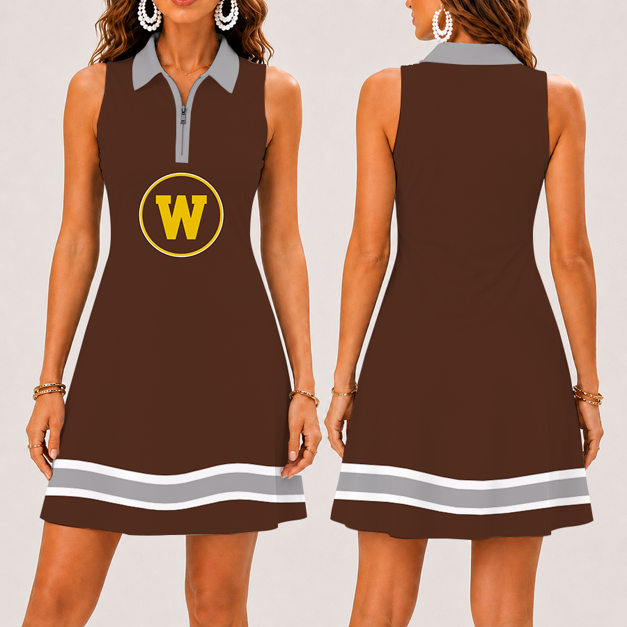 [FAN FAVORITE] NEW CUSTOMIZED NCAA MFF15 WMB WESTERN MICHIGAN BRONCOS WOMEN'S ZIP SLEEVELESS POLO DRESS