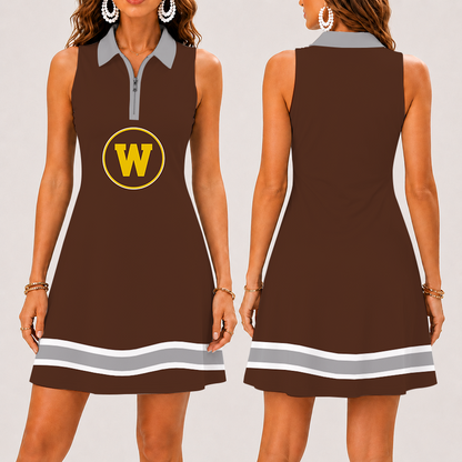 [FAN FAVORITE] NEW CUSTOMIZED NCAA MFF15 WMB WESTERN MICHIGAN BRONCOS WOMEN'S ZIP SLEEVELESS POLO DRESS