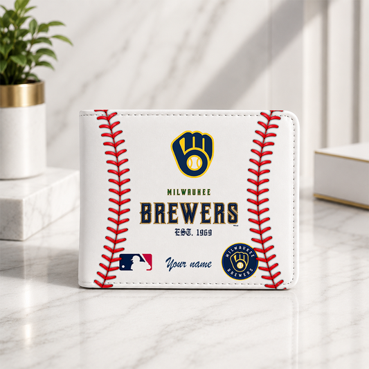 LIMITED EDITION - NEW CUSTOMIZED MLB15 MBS MILWAUKEE BREWERS LEATHER WALLET