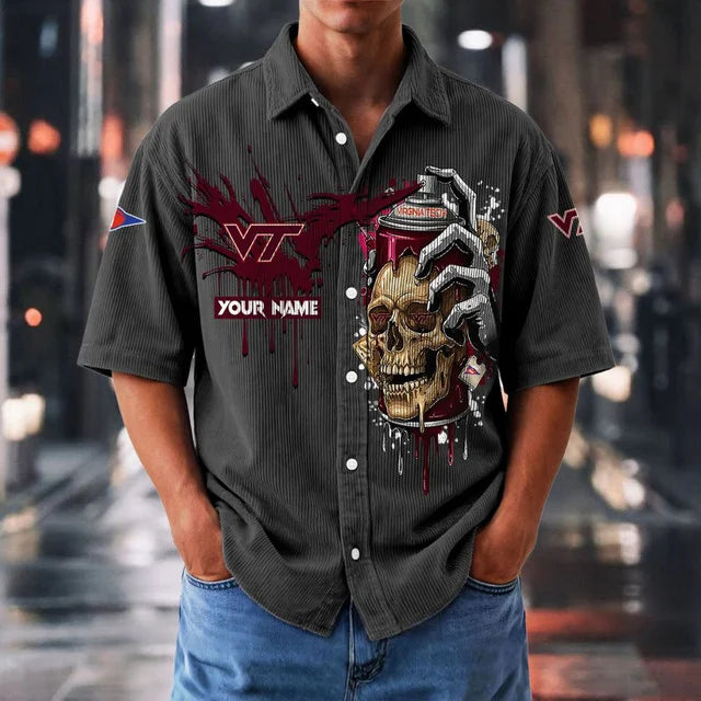 MEGA SALE - NEW CUSTOMIZED NCAA FBS15 VTH VG TECH HOKIES SEERSUCKER BUTTON SHIRT