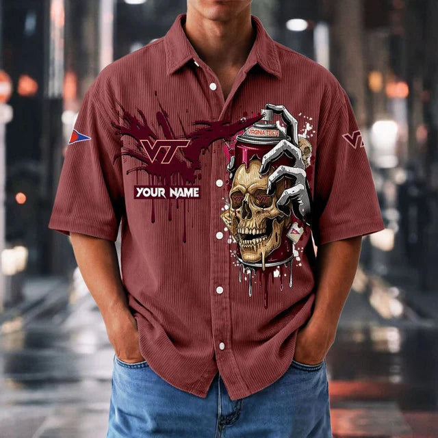MEGA SALE - NEW CUSTOMIZED NCAA FBS15 VTH VG TECH HOKIES SEERSUCKER BUTTON SHIRT
