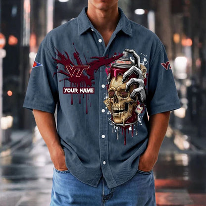 MEGA SALE - NEW CUSTOMIZED NCAA FBS15 VTH VG TECH HOKIES SEERSUCKER BUTTON SHIRT