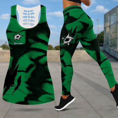 LIMITED EDITION - NEW CUSTOMIZED NHL15 DLS DALLAS STARS LEGGINGS & HOLLOW TANK TOP SET