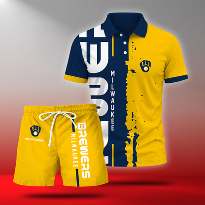 LIMITED EDITION - NEW CUSTOMIZED MLB15 MBS MILWAUKEE BREWERS POLO & SHORT PANTS SET