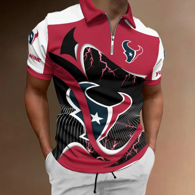 LIMITED EDITION - NEW CUSTOMIZED NFL15 HTT HOUSTON TEXANS ZIP POLO SHIRT