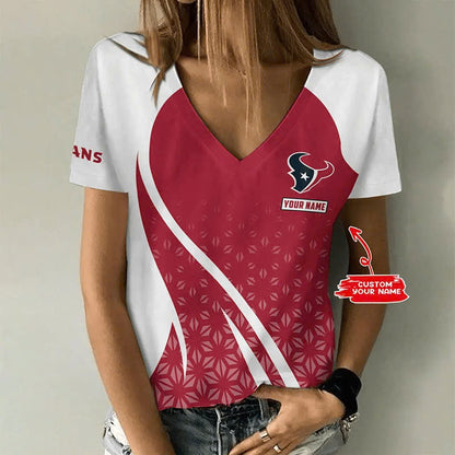 LIMITED EDITION - NEW CUSTOMIZED NFL15 HTT HOUSTON TEXANS V-NECK FEMALE SHIRT