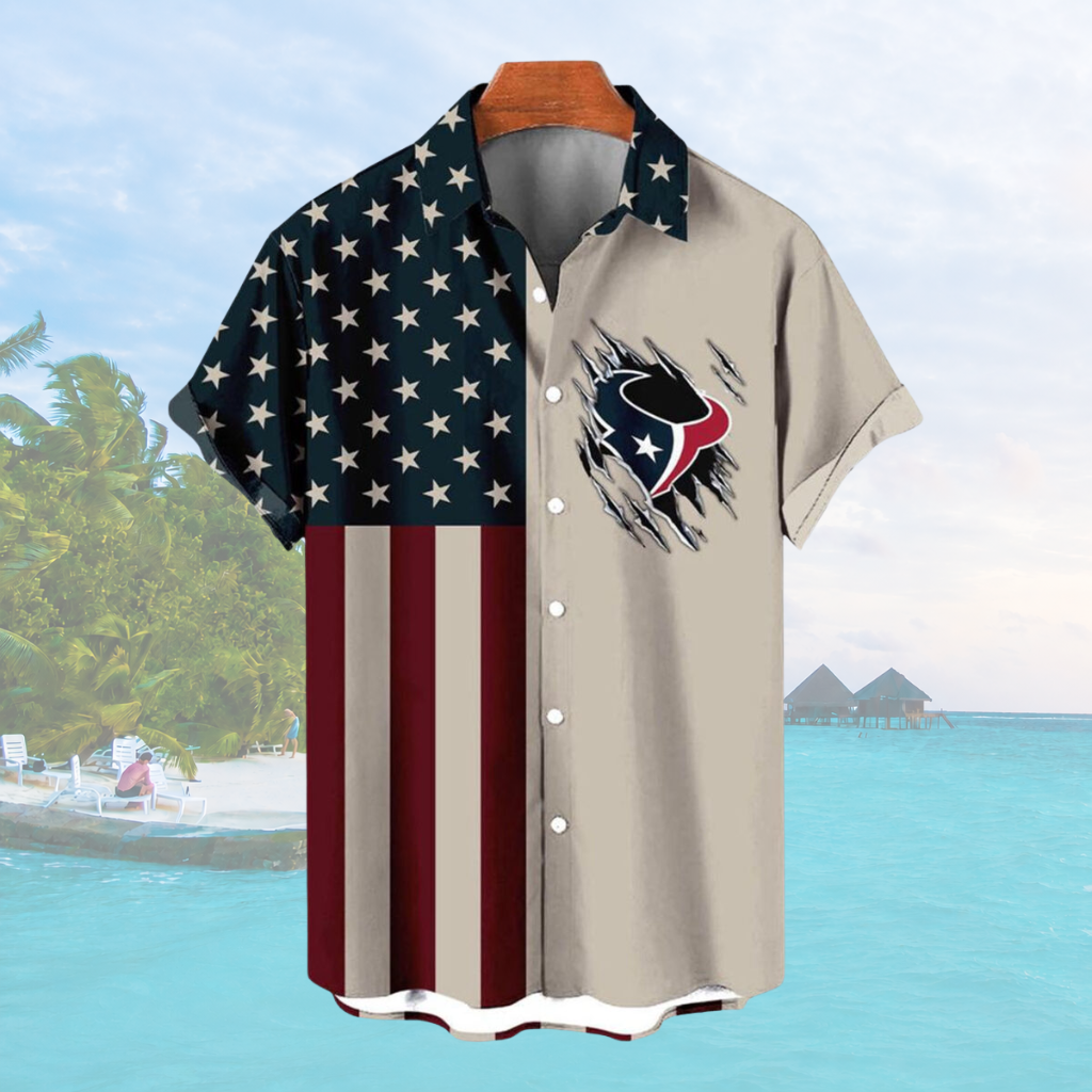 LIMITED EDITION - NEW CUSTOMIZED NFL15 HTT HOUSTON TEXANS PATRIOTIC 250 USA HAWAIIAN SHIRT