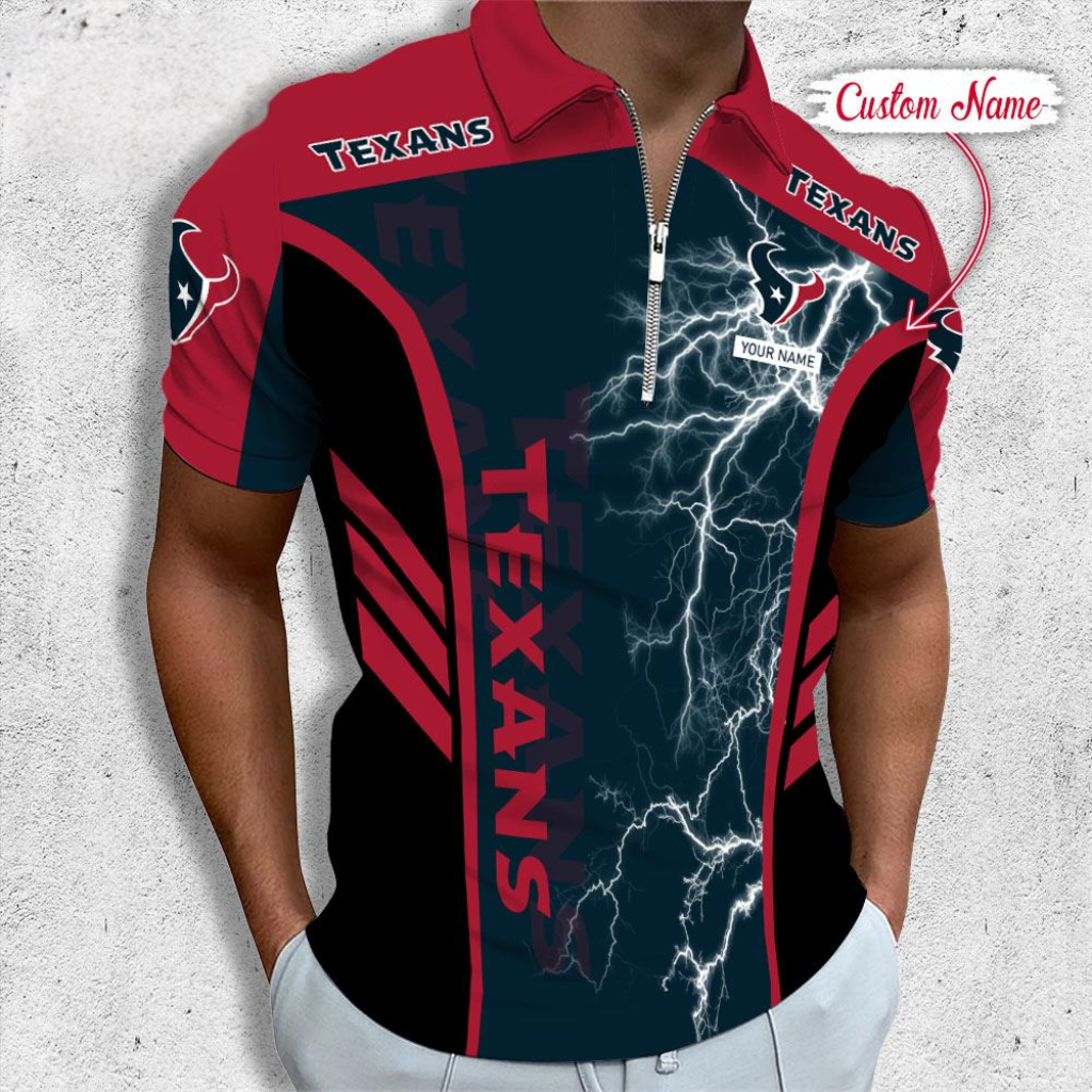 LIMITED EDITION - NEW CUSTOMIZED NFL15 HTT HOUSTON TEXANS ZIP POLO SHIRT