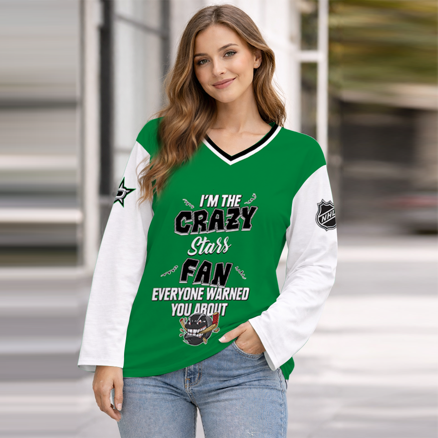 LIMITED EDITION - NEW CUSTOMIZED NHL15 DLS DALLAS STARS WOMEN'S HEART V-NECK LONG SLEEVE SHIRT