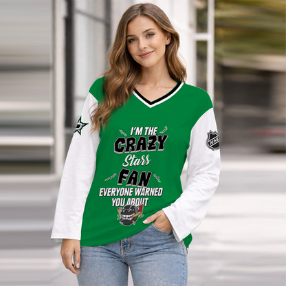 LIMITED EDITION - NEW CUSTOMIZED NHL15 DLS DALLAS STARS WOMEN'S HEART V-NECK LONG SLEEVE SHIRT