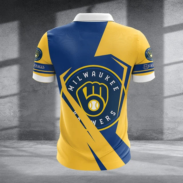 [FLASH SALE] NEW CUSTOMIZED MLB15 MBS MILWAUKEE BREWERS ZIP POLO SHIRT