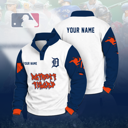 LIMITED EDITION - NEW CUSTOMIZED MLB16 DTS DETROIT TIGERS BUTTON QUARTER PLACKET SWEATSHIRT