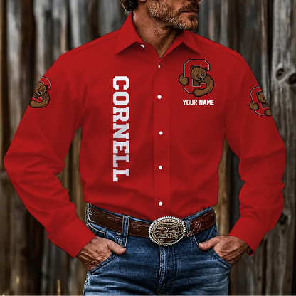 LIMITED EDITION - NEW CUSTOMIZED NCAA MFF16 CBR CORNELL BIG RED MEN'S LONG SLEEVE BUTTON-UP SHIRT