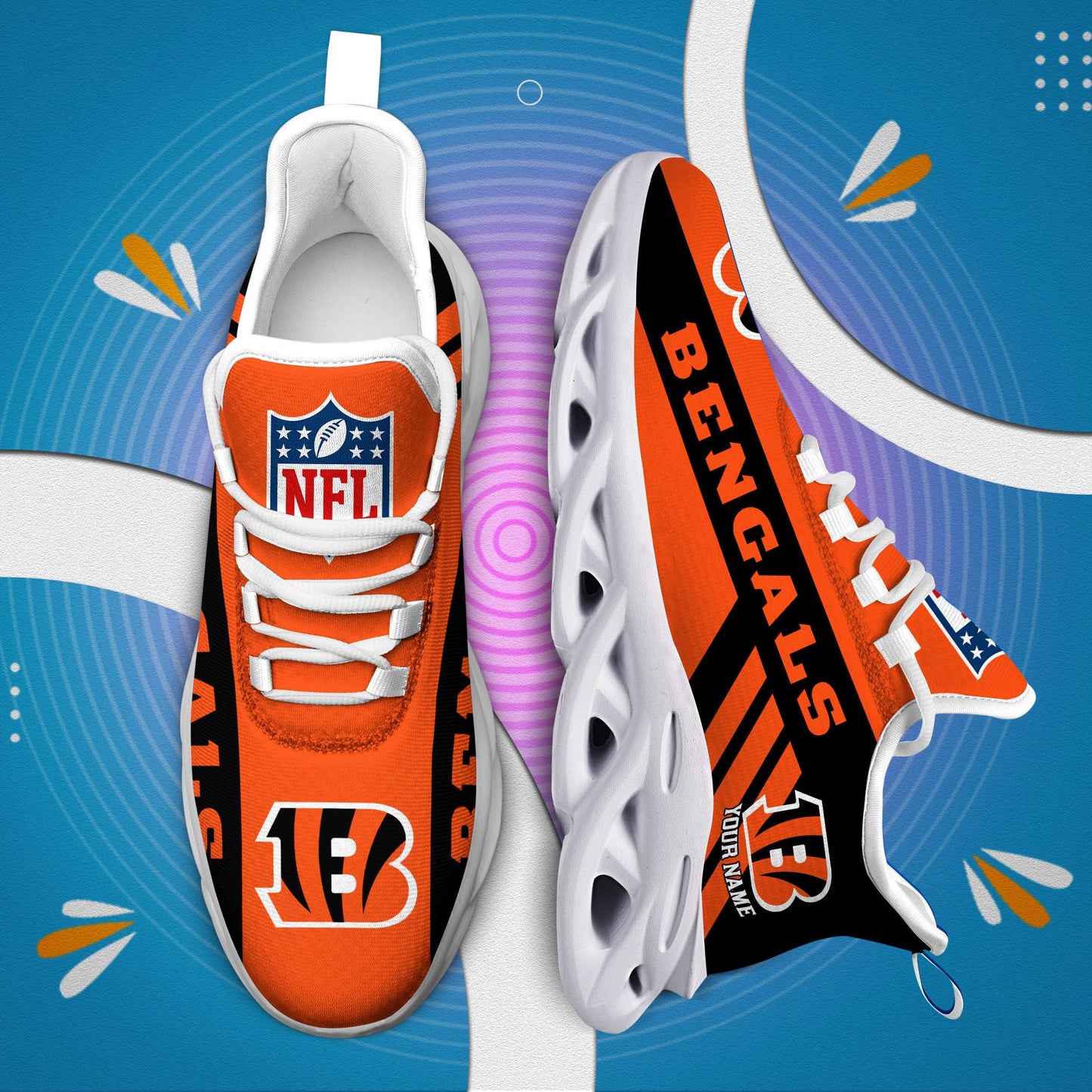LIMITED EDITION - NEW CUSTOMIZED NFL16 CCB CINCINNATI BENGALS UNISEX MAX SOUL SHOES