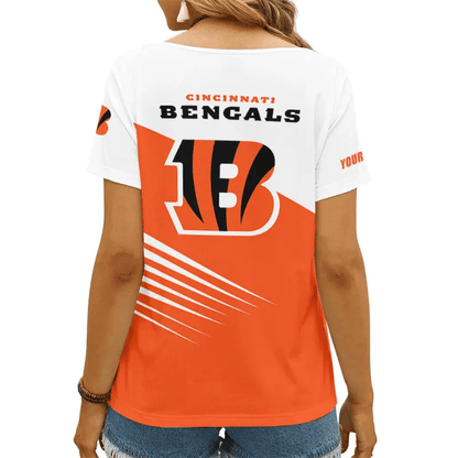 [SPECIAL OFFER] NEW CUSTOMIZED NFL16 CCB CINCINNATI BENGALS V-NECK FEMALE SHIRT