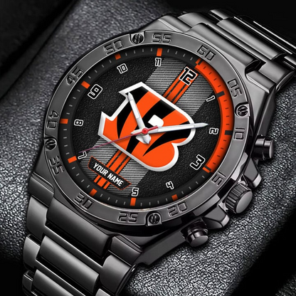 LIMITED EDITION - NEW CUSTOMIZED NFL16 CCB CINCINNATI BENGALS LUXURY STAINLESS STEEL WATCH