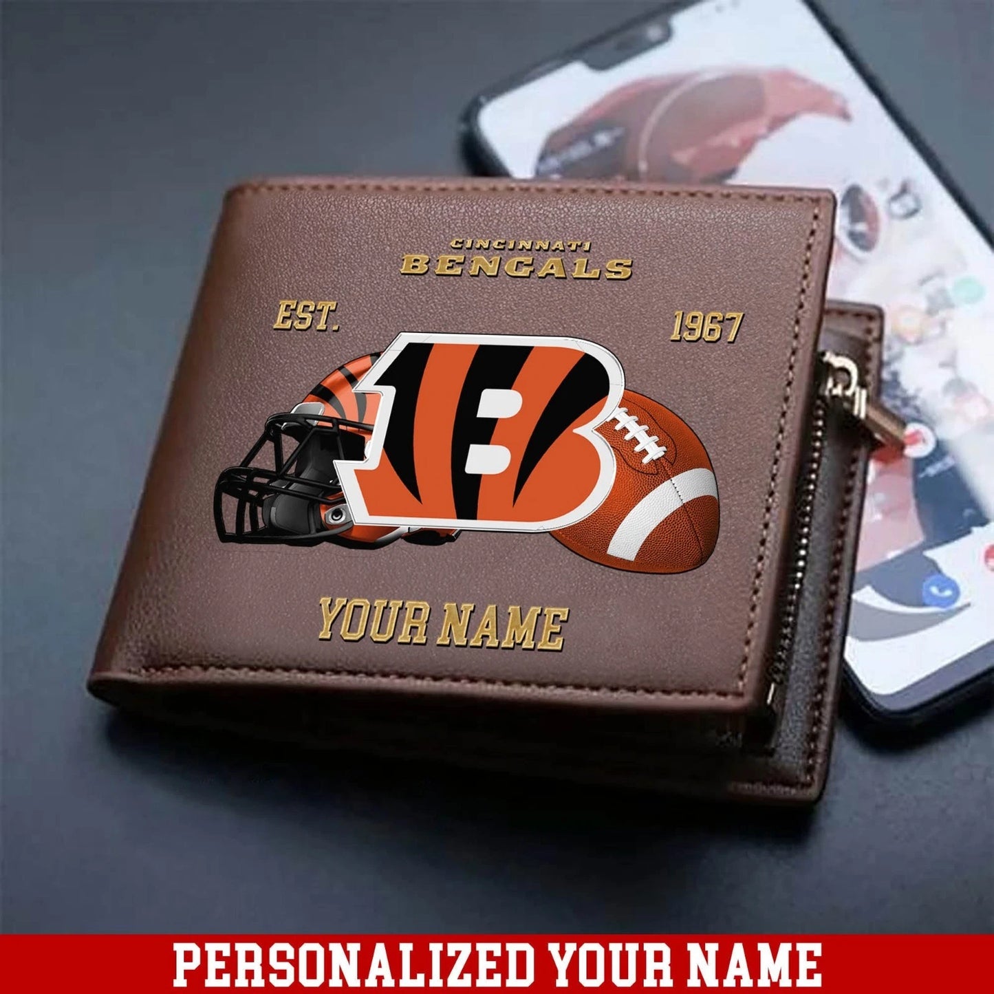 LIMITED EDITION - NEW CUSTOMIZED NFL16 CCB CINCINNATI BENGALS LEATHER WALLET