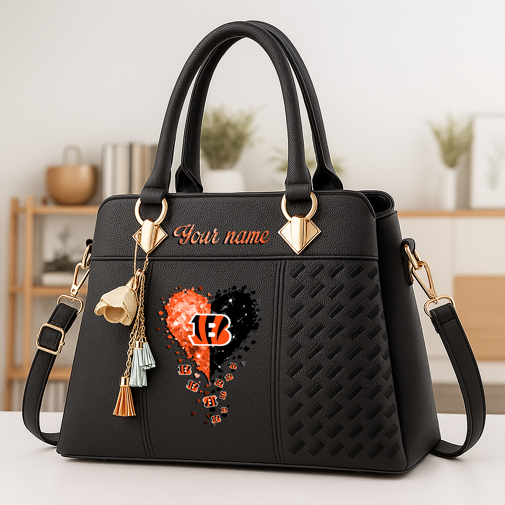 LIMITED EDITION - NEW CUSTOMIZED NFL16 CCB CINCINNATI BENGALS ZIP HANDBAG MULTICOLOR
