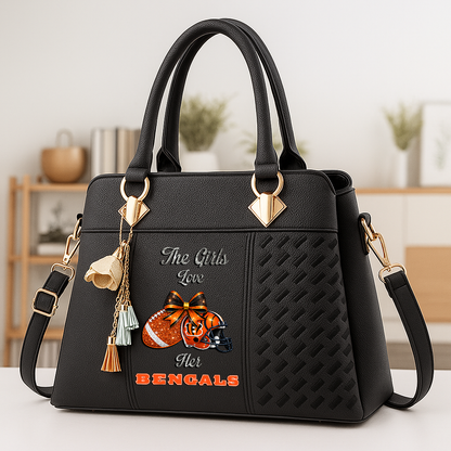 LIMITED EDITION - NEW CUSTOMIZED NFL16 CCB CINCINNATI BENGALS WOMEN'S ZIP HANDBAG MULTICOLOR