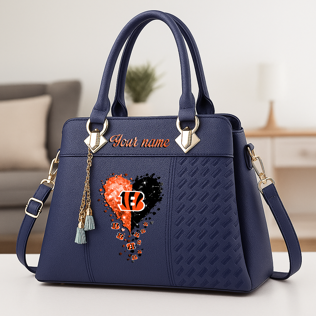 LIMITED EDITION - NEW CUSTOMIZED NFL16 CCB CINCINNATI BENGALS ZIP HANDBAG MULTICOLOR