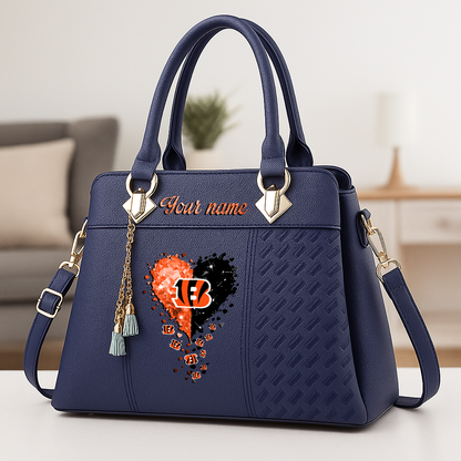 LIMITED EDITION - NEW CUSTOMIZED NFL16 CCB CINCINNATI BENGALS ZIP HANDBAG MULTICOLOR