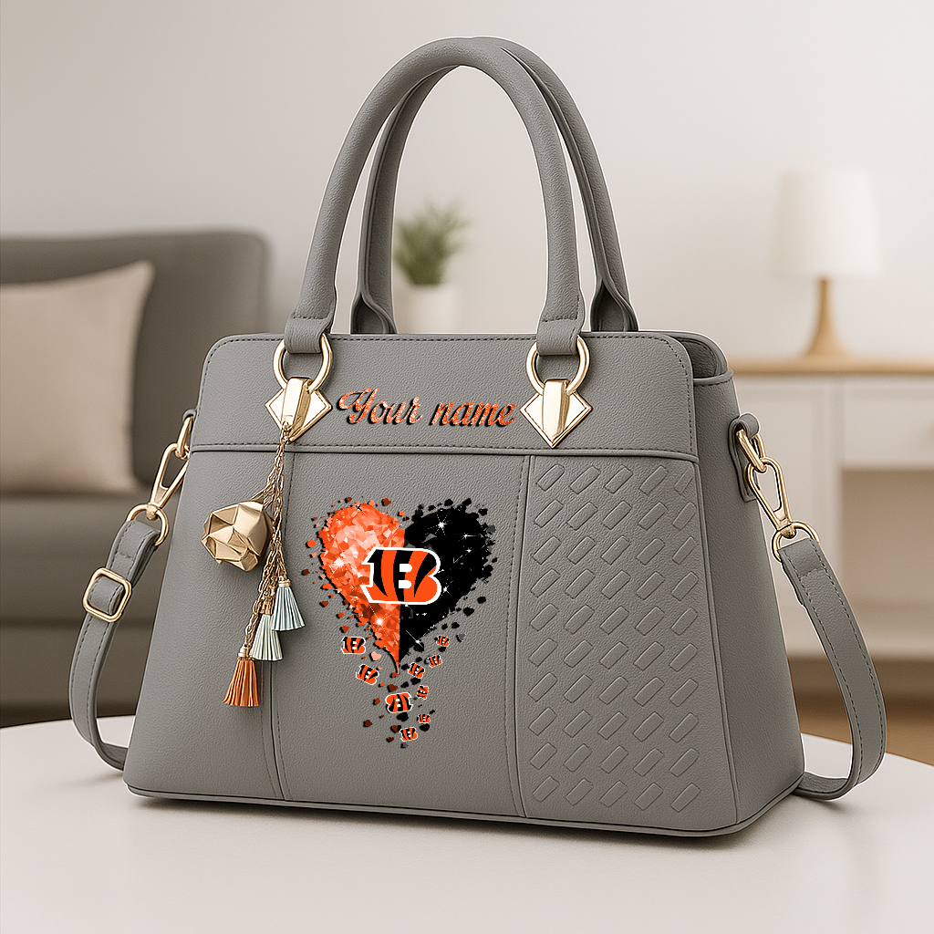 LIMITED EDITION - NEW CUSTOMIZED NFL16 CCB CINCINNATI BENGALS ZIP HANDBAG MULTICOLOR