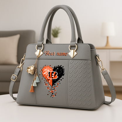 LIMITED EDITION - NEW CUSTOMIZED NFL16 CCB CINCINNATI BENGALS ZIP HANDBAG MULTICOLOR