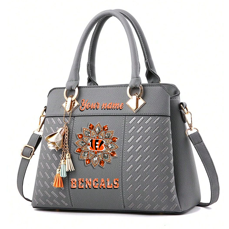 LIMITED EDITION - NEW CUSTOMIZED NFL16 CCB CINCINNATI BENGALS WOMEN'S ZIP HANDBAG MULTICOLOR