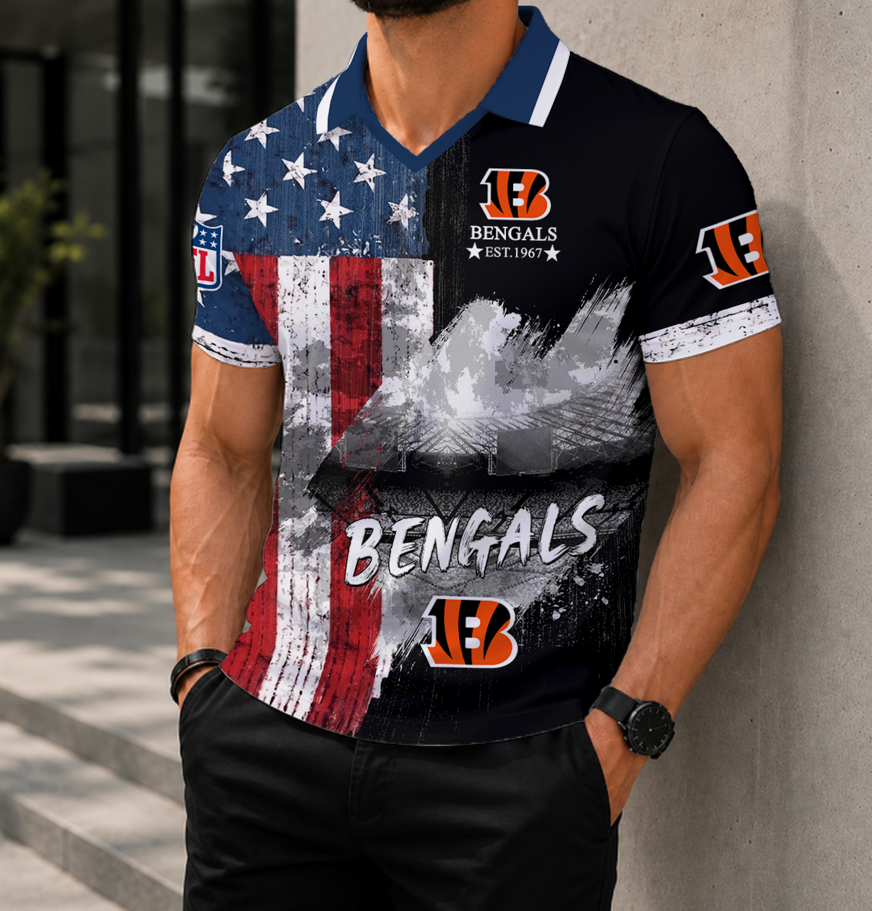 SPECIAL EDITION - NEW CUSTOMIZED NFL16 CCB CINCINNATI BENGALS POLO SHIRT