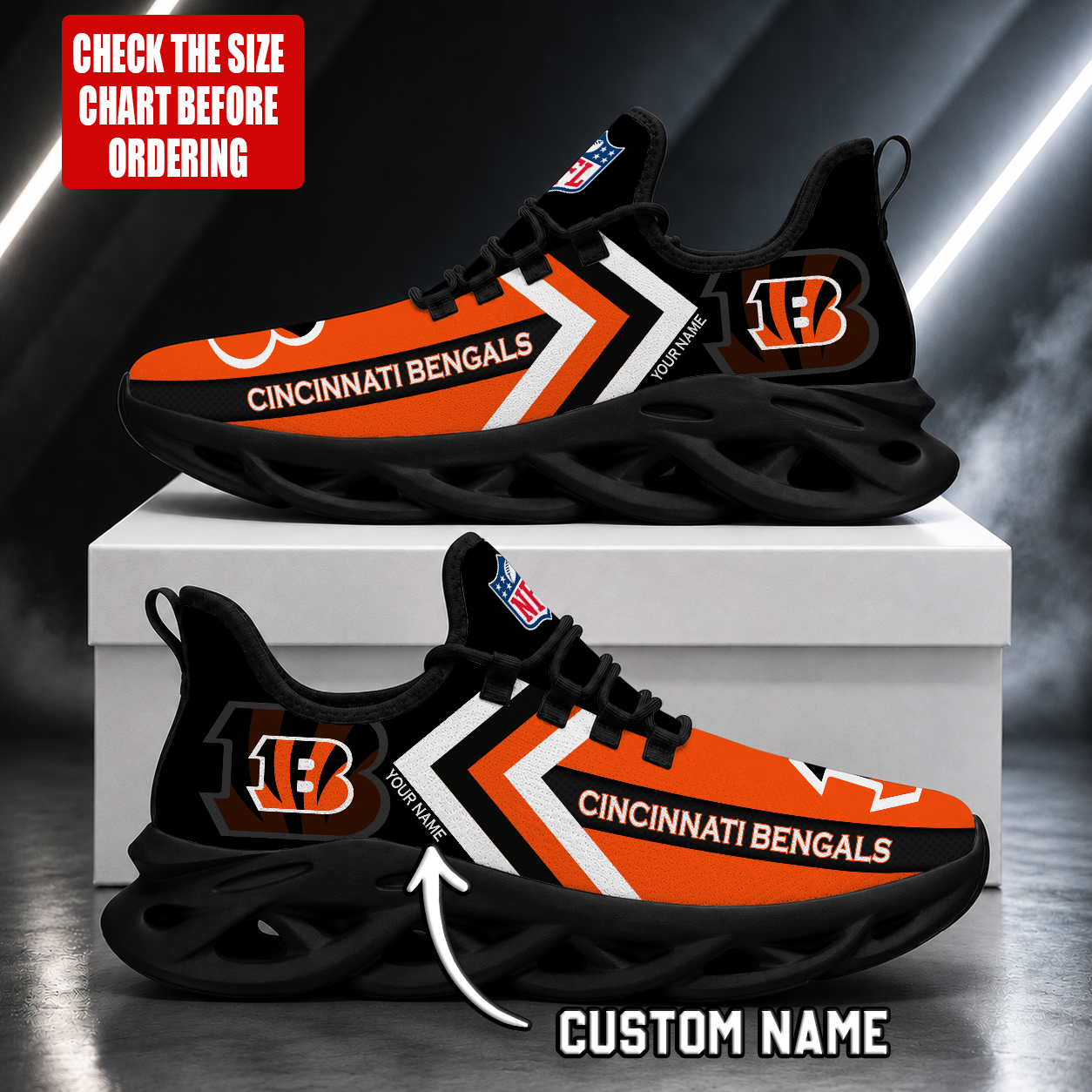 LIMITED EDITION - NEW CUSTOMIZED NFL16 CCB CINCINNATI BENGALS UNISEX MAX SOUL SHOES