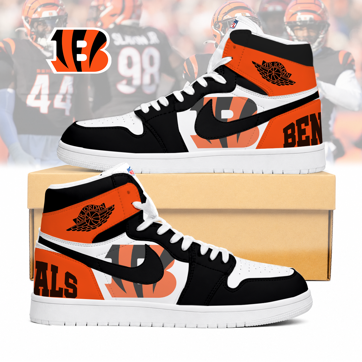 LIMITED EDITION - NEW CUSTOMIZED NFL16 CCB CINCINNATI BENGALS AIR JORDAN SNEAKERS