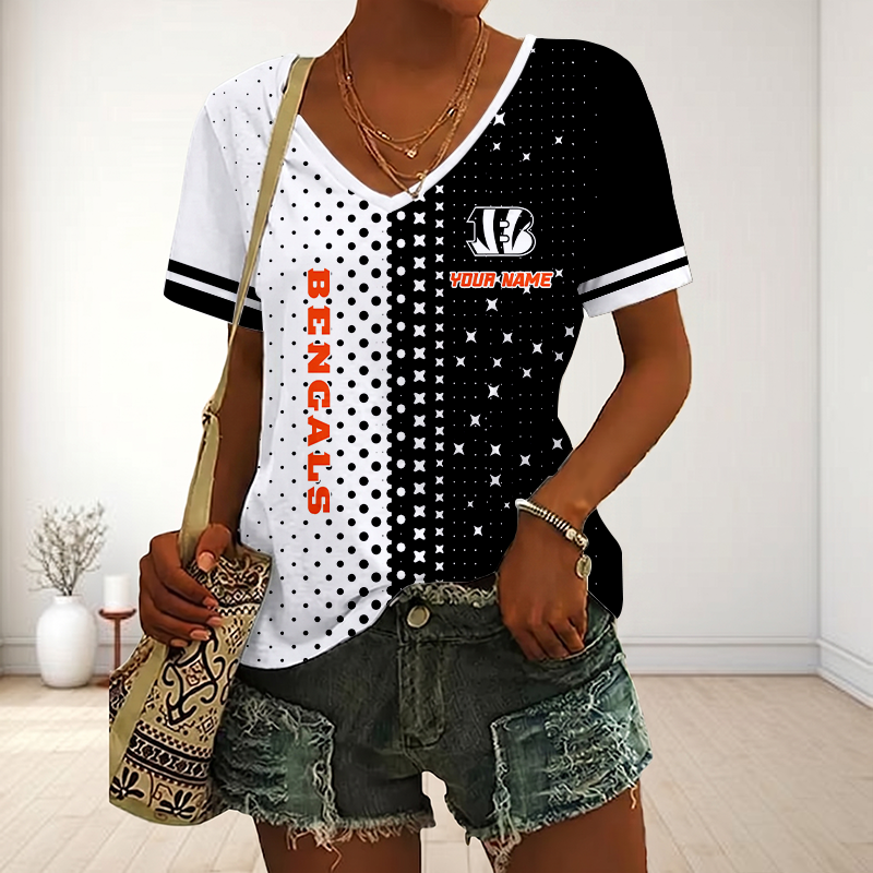 LIMITED EDITION - NEW CUSTOMIZED NFL16 CCB CINCINNATI BENGALS V-NECK FEMALE SHIRT